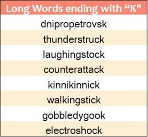 Words ending in K