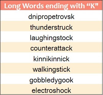Words that End in K 