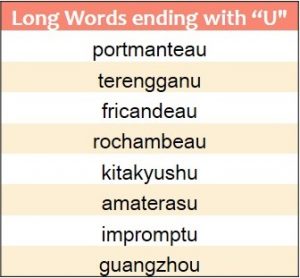Longest words ending in U