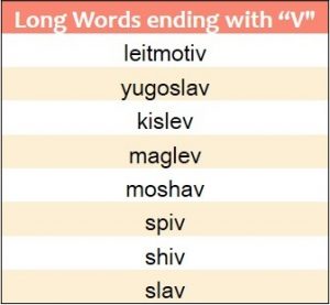 Longest words ending in V
