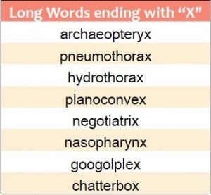 Longest words ending in X